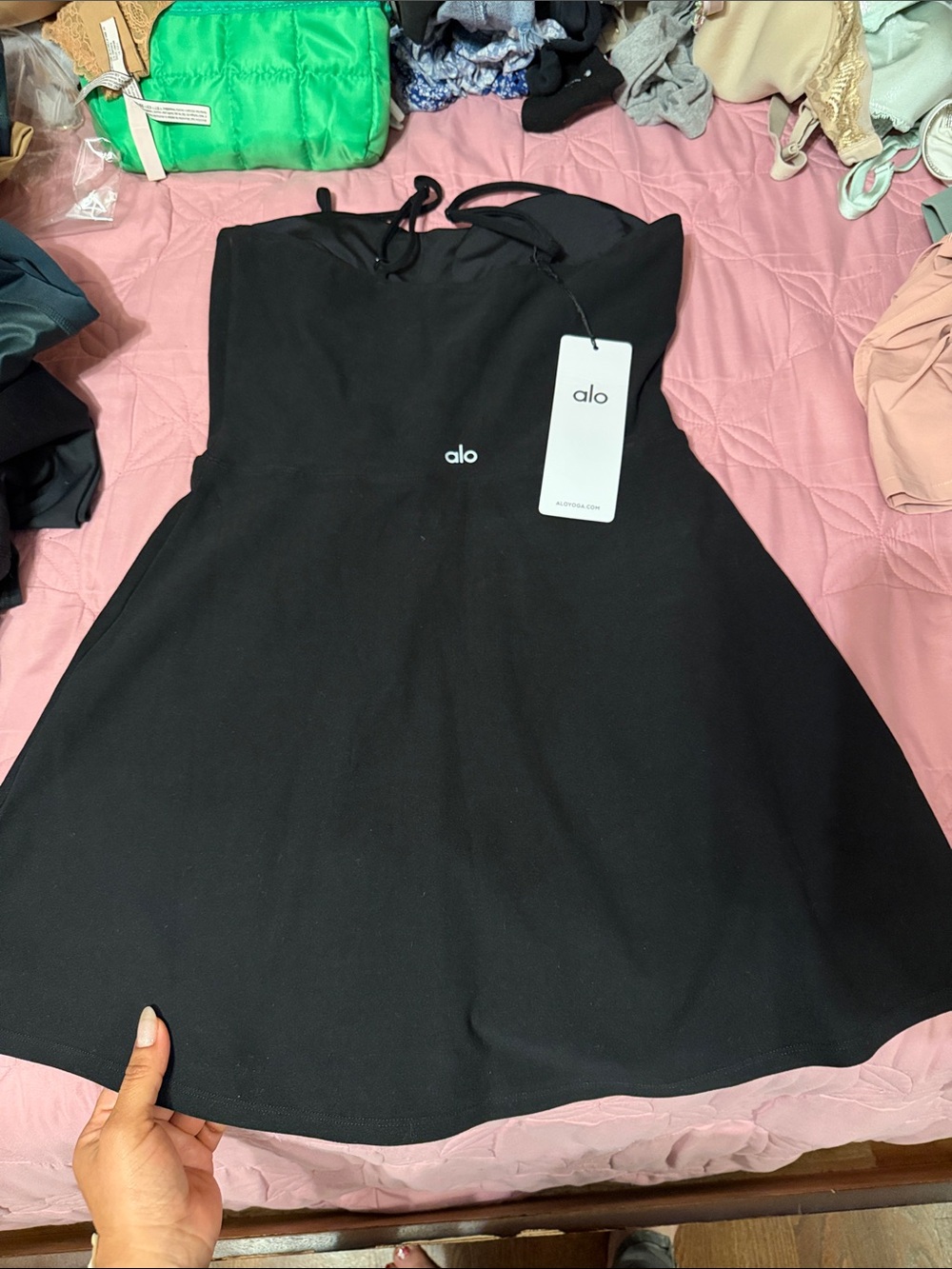 ALO Yoga Black Tie-Back Skater Dress for Kids